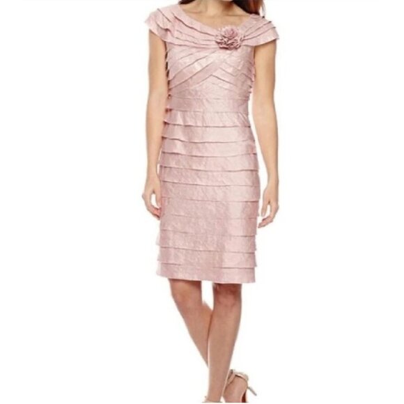 London Times Blush Pink Layered Dress Size 16 with Rosette Detail - Picture 2 of 10